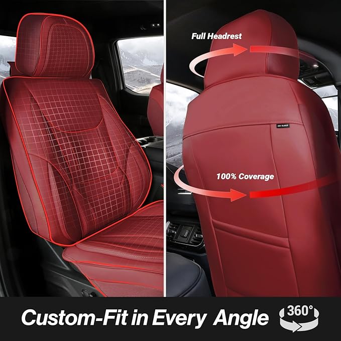 Coverland Custom SUV Car Seat Covers for 2006-2014 Subaru Tribeca | Premium Waterproof Faux Leather Non-Slip Memory Foam Airbag Compatible Custom Fit Interior Protector [Full Set-Wine Red] - Image 4