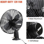 12V Portable Fan RV | Truck Cooling Heavy Duty 9" Metal Clip-On Car Fan Bus | Boat | Forklift | Car | Camper | Lawn | Mower | Tractor 2-Speed High Velocity Black - Image 4