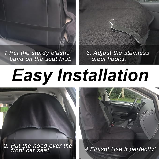 Sweat Towel Car Seat Cover Protector Front Seats for Gym Workout, Running, Swimming, Beach and Hiking, Waterproof Universal Seat Cover for Car, Trucks, Van & SUV (1, Pure Black, Front) - Image 6