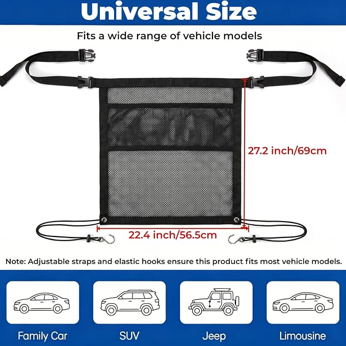 Dog Car Barrier, Dog Car Net Barrier with Mesh Organize, with Adjustable Straps, Pet Net for SUV, Sedan & Truck - Image 2