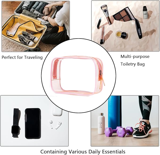 Buminee Clear Pouch Small, 6.6"x2.3"x4.7" Size TSA Approved Toiletry Bag, Travel Bags for Toiletries, Cosmetic Bag for Women and Men - 1 Pack Pink | 6.6"x2.3"x4.7" Size, Travel Bags for Toiletries, Cosmetic Bag for Women and Men - Image 5