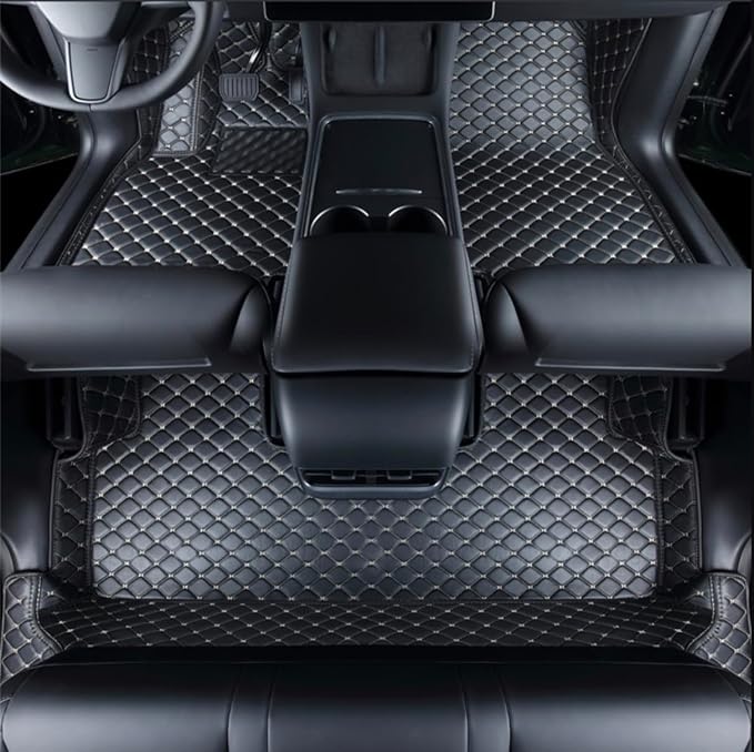 Compatible with Tesla Model Y Juniper (NOT Standard) 5-Seat 2026 Floor Mats Weather Floor Liner Anti-Slip Design Interior (Black with Beige Stitching) by ZYCHUANGYING