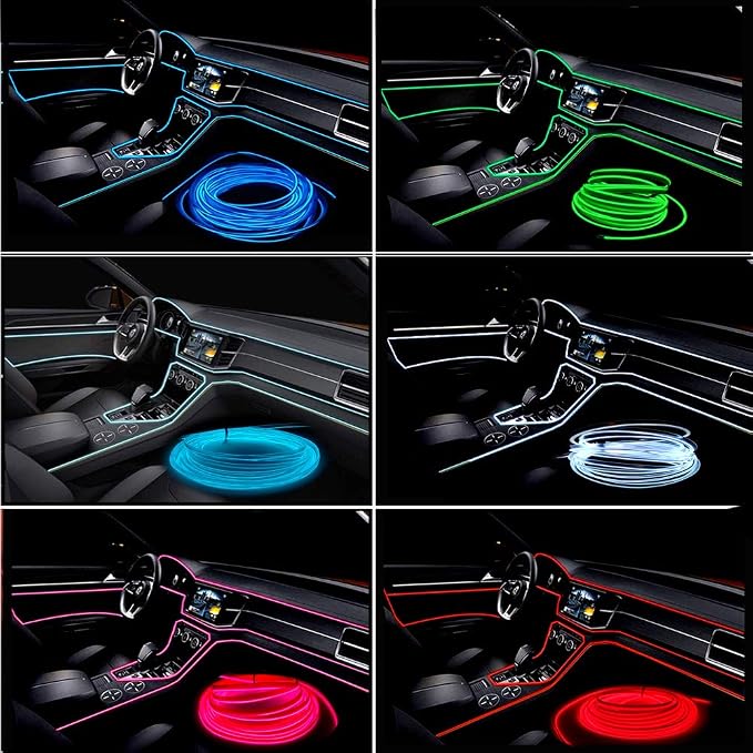 El Wire Green Interior Car LED Strip Lights, 3M Neon Wire USB 5V with Fuse Protection for Automotive Interior Decoration, with 6mm Sewing Edge - Image 2