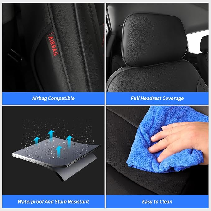 Silverado Seat Covers for 2014-2018 Chevy Silverado/GMC Sierra 1500/HD 2500/3500 CrewCab Pickup Seat Cover,Fully Covered,Waterproof Truck Leather Seat Protector(Full Set,Black/Red) - Image 6