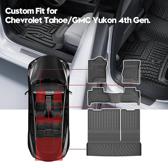 T TGBROS for Chevrolet Tahoe Floor Mats 2015-2020 All-Weather Full Set Custom Fit TPE Liners Back Seat Protector Cargo Liner Trunk for Chevy Tahoe/GMC Yukon Accessories 6PCS - Image 2