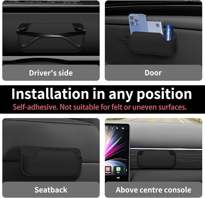 Sunglass Holder for Car, Multi-Functional Stick-On Glasses Storage Box, Seat Gap Organizer with Small Item Storage, Universal Fit for All Vehicles (Black Leather) - Image 5
