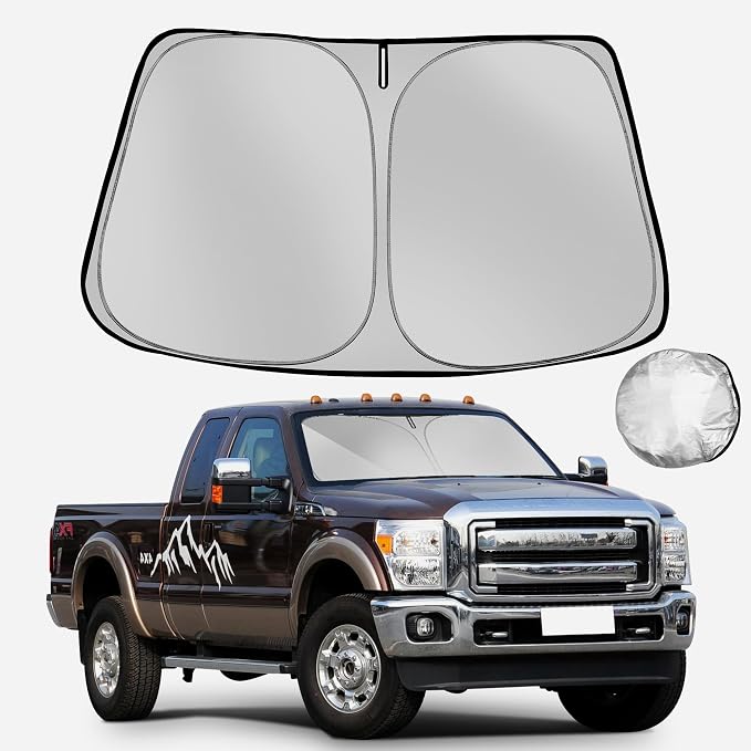 Windshield Sun Shade for 2017-2022 Ford F250 F350 F450 F550 Super | Duty Foldable Sun Sunshade for Car Front Window Blocks UV Rays and Heat Automotive Interior Protector Custom Fit Accessories by Fonowka