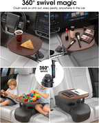 Car Tray Table & Car Laptop Desk with 360° Rotation & Phone Holder - Wooden Cup Holder Table, Car Laptop Mount & Food Tray Compatible with Tesla Model Y/3/S and Most Vehicles Walnut - Image 6