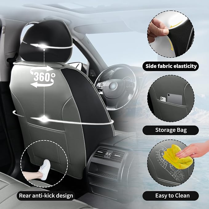 Fit Tacoma Premium Leather Car Seat Covers for Toyota Tacoma 2016-2022 2023 - Waterproof，Breathable，All-Weather Seat Cushion Protecto & Airbag Compatible, 2 Front Seat Gray&Black - Image 8