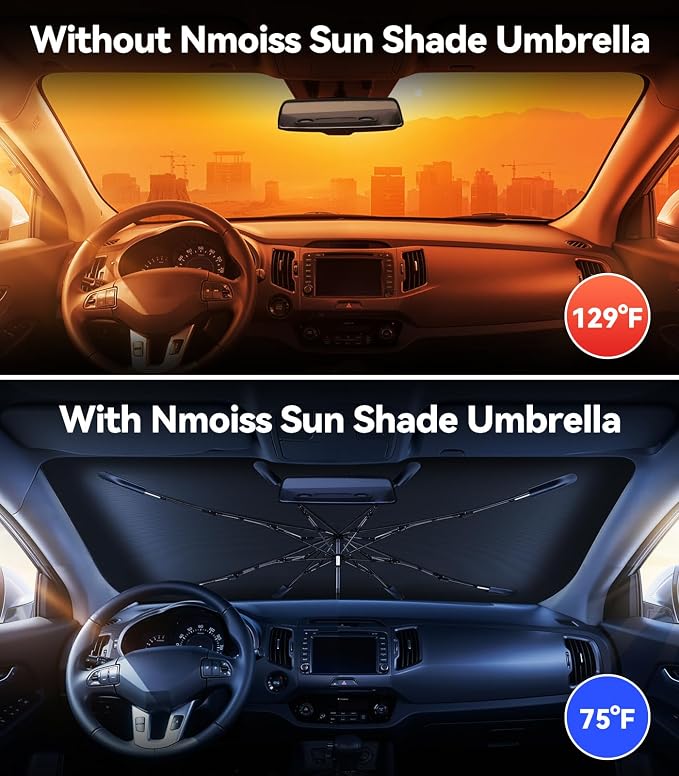 Nmoiss Windshield Sun Shade Umbrella Fit for Kia Sportage 2011-2026 Accessories, [Vinyl Coating Heat Shield] Protect Car from Sun Rays & Heat Damage Keep Cool and Protect Interior - Image 2