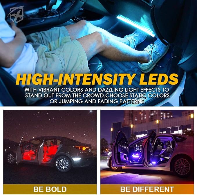 Xprite RGB LED Car Interior Bluetooth Light Strips w/Remote & Control Box, Silicone Sealed, Under Dash Footwell Lights Kit w/Cigarette Adapter for Vehicle Internal SUV Truck - 4 PCS - Image 4