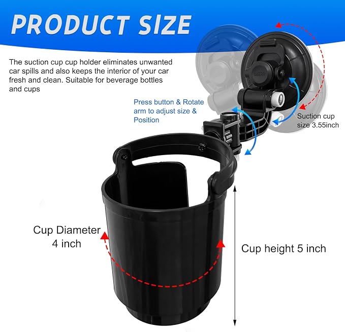 Recessed Folding Cup Drink Holder, Premium Quality Sturdy Folding Car Console Bottle Can Holder, Adjustable Automotive Drink Holder with Suction Cup, Car Accessories - Image 2
