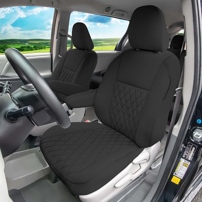 FH Group Custom Fit Car Seat Covers Specifically Made for Toyota Sienna 2011-2020, Car Seat Cover Full Set, 8 Seater Automotive Seat Covers in Black Neoprene, Waterproof and Washable Seat Covers - Image 3