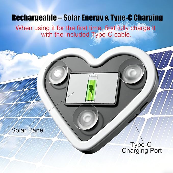 Rechargeable Solar-Powered Wireless Heart LED Light for Car Interior Decor | with 6 Lighting Modes and Vibration Sensor, Romantic Ambient Gift for Couples/Women/Men, Pink, 1 Pcs - Image 2