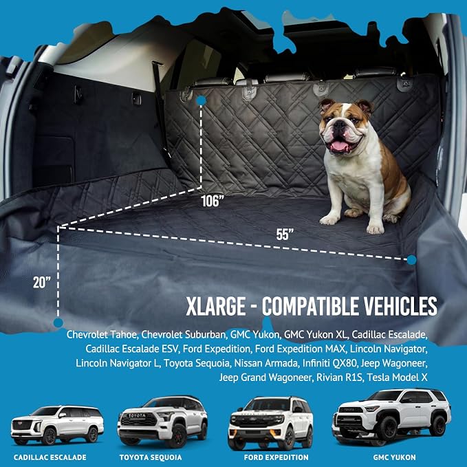 Bulldogology SUV Cargo Liner for Dogs 55"x106" Heavy Duty Pet Trunk Cargo Cover - Dog Car Seat Cover Waterproof Nonslip - Dog Hair, Muddy Paws, Scratches Cover Protector for Cars Vans (X-Large, Black) - Image 2