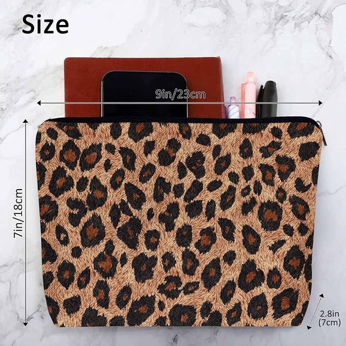 Leopard Print Makeup Organizer Bag Cosmetic Bag For Men Women, Wild Animal Fur Leopard Skin Brown Travel Toiletry Bag Flax Makeup Bags Purse Business Makeup Pouch For Toiletries Cosmetics - Image 4