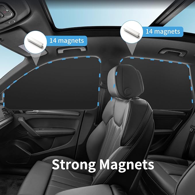 Window Sun Shade Car Curtains - Side Thiken Sun Shades Magnetic 100% Block Light Car Window Covers with Cooler Feeling (Black, back-T-2pcs) - Image 3