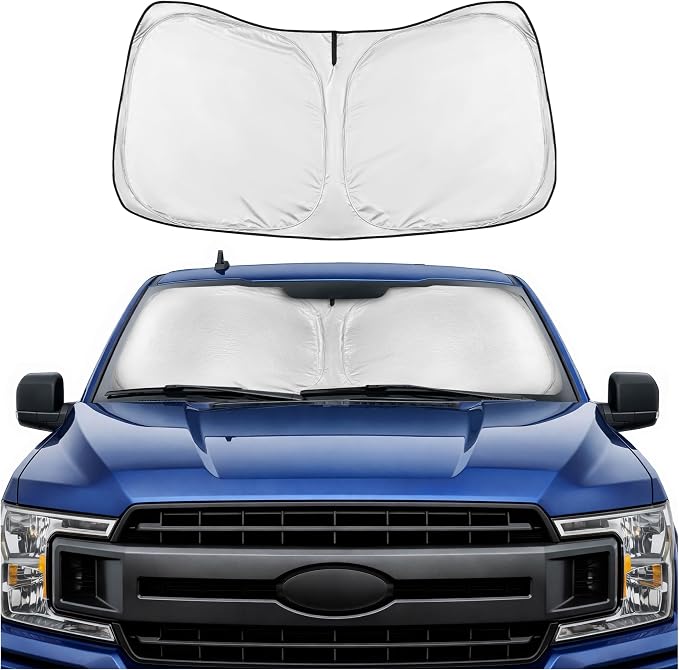 Motor Trend Custom Fit Ford F150 Sun Shade for Windshield 2015-2020 Ford F150 Accessories - Car Accessories Foldable Front Windshield Car Sun Shade - Automotive Interior Sunshade Visor UV Protection by MotorTrend