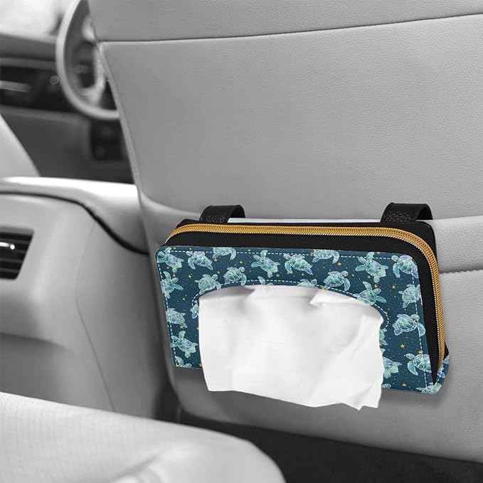 Biyejit Car Tissue Holder, Turtle Pattern Premium Sun Visor Napkin Case, Hanging Car Accessories Used to Organize Paper Towels and Storage Small Items - Image 4