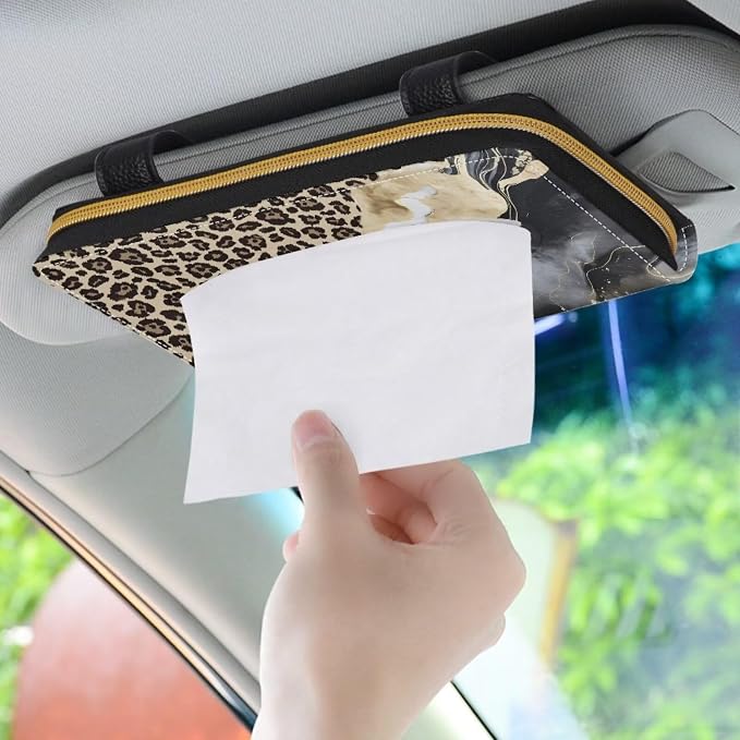 Biyejit 2 Pack Car Tissue Holder, Leopard Marble PU Leather Tissue Dispenser - Image 3