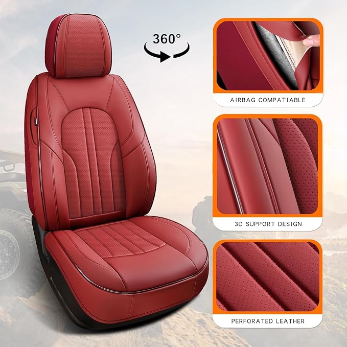Red Car Seat Covers,Leather Car Seat Cover, Waterproof Seat Covers Full Set - Image 5