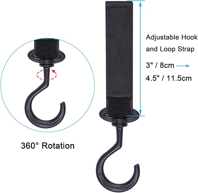 Wisdompro 4 Pack Car Seat Headrest Hook, Multi-Purpose Hanger for Stroller | Adjustable & 360° Rotating, Large to Hang Grocery Bag, Garment Bag, Handbag, Purse, Coat, Clothes, Traveling, Sports, Black - Image 3
