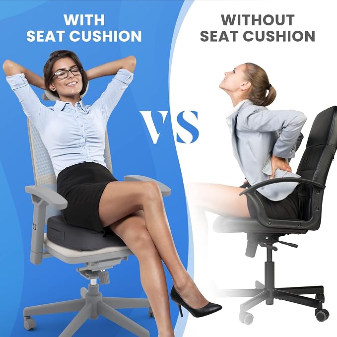 Memory Foam Seat Cushion for Office Chair, Car Seat, Gray, XXL | Office Chair Cushion for Car, Airplane - Chair Pad for Long Sitting Sciatica, Hip, Coccyx,Tailbone Pain Relief, Butt Pillow - Image 5