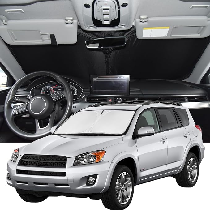 Windshield Sunshade for Toyota RAV4 2006-2012 Car Window Shade 4 Layers | Upgrade Blocks UV Rays Custom Fit RAV4 Front Windshield Keep Cool Foldable Car Accessories by ZOIBVCARSUNSHADE