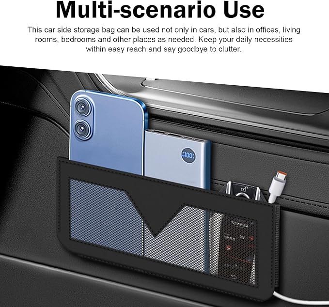 Car Storage Pocket, Leather Car Side Pocket Organizer, Multifunctional Seat Gap Pouch for Mobile Phones Cards Bills, Universal for Most Vehicles (Black) - Image 6