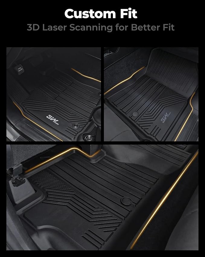 3W Floor Mats for Toyota Tundra 2014-2021 CrewMax Cab, TPE All Weather | Custom Fit; Fits SR5/TRD/Limited; Full 1st & 2nd Row Set; Easy Clean, No Gaps or Shifting, Black - Image 2