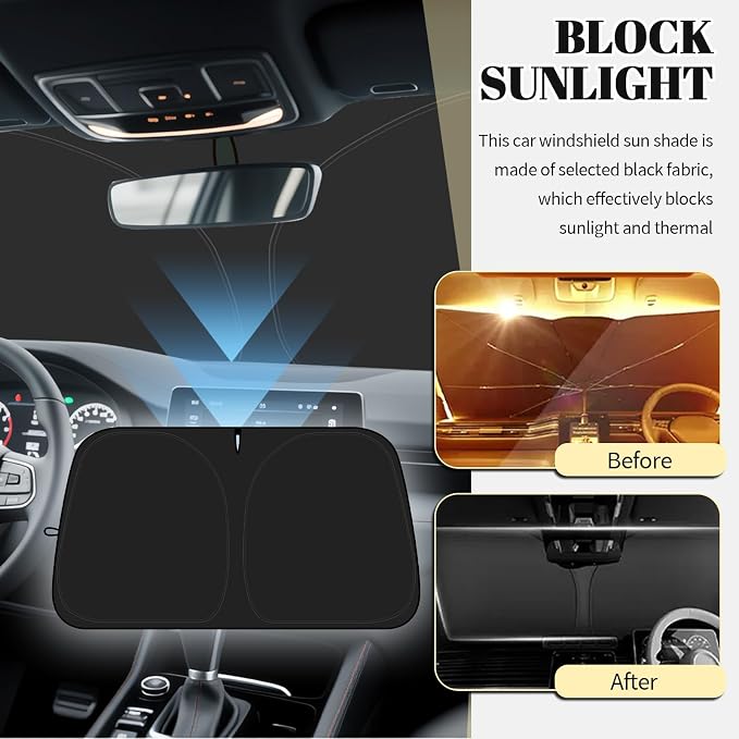 2026 New Thickened Car Windshield Sun Shade Foldable with Beige Checkered Design,Car Sun Shade Windshield with Storage Bag for Interior Cool,59"×31" Suns Shades for Cars Windshields - Image 3