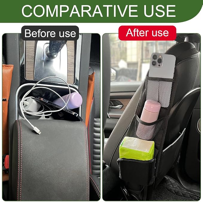 Car Seat Side Organizer, Car Storage, Auto Seat Storage Hanging Bag for Drink Glasses Phone Wallet, Auto Accessories Multifunctional Automotive Mesh Net Pocket for SUV RV Truck (1PCS) - Image 5