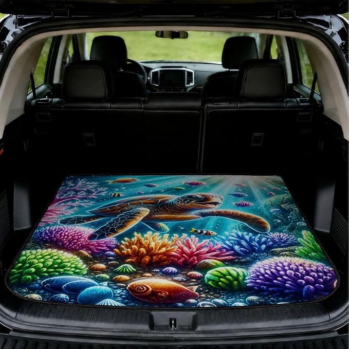 Car Trunk Mat for SUV, 29"x39" Cute Colorful Turtle Cargo Liner Protector | All Weather Universal Cargo Liners for Dogs, Car Accessory for SUVs/Sedan/Wagons, Durable Non-Slip Washable Rear Cargo Mat by Unknown