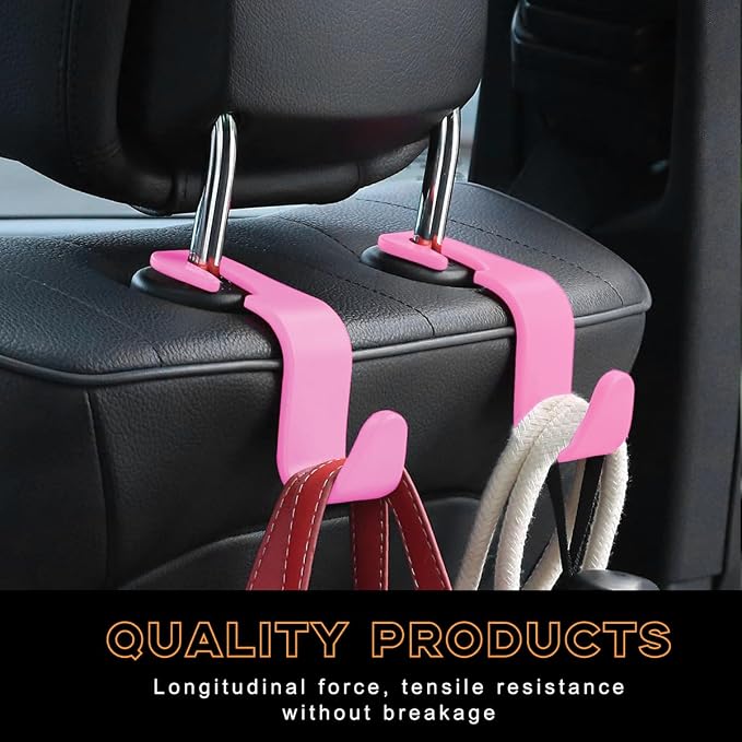 povtii 4PCS Car Seat Headrest Hook, Auto Back Seat Hanging Storage Organizer, Vehicle Seatback Hanger Holder for Purse Handbag Coat Umbrella, Universal Interior Car Accessories (Dark Pink) - Image 5