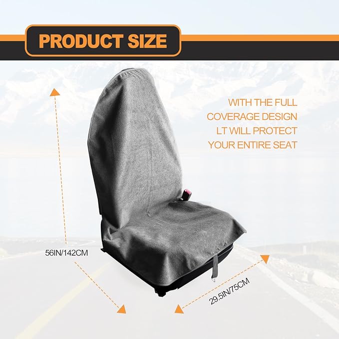 KEVWR Car Waterproof Towel Front Seats Seat Covers, Washable Seat Protector, Fit Beach Swimming Outdoor Sports, Compatible with Most Cars Trucks Suvs Car (Grey) - Image 2