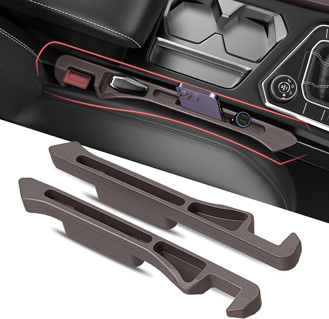 Car Seat Gap Filler 2Pack, Inserts Between Seats Console with Organizer Storage Upgraded Phone Holder Car Side Seat Gap Fillers Cars Front Seats Fill Plug Car Essentials for Vehicle SUV Truck (Brown) by DDTPDE