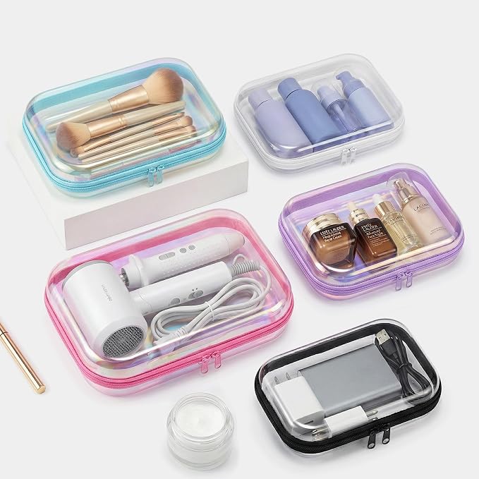 Clear Hard Shell Organizer Cases, 2 Pack | Iridescent PET shell with water-resistant, scratch-resistant surface for travel, toiletries, electronics and daily essentials - Image 8