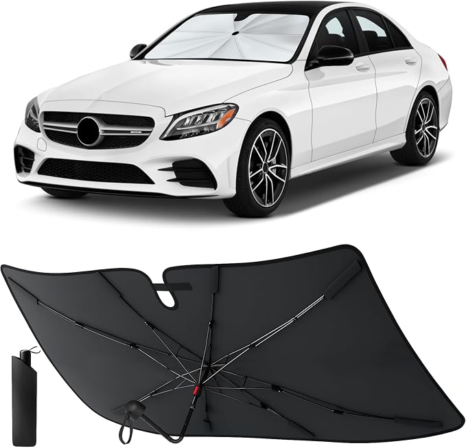 EcoNour Foldable Windshield Sun Shade & Window Tint Fit for 2015-2019 2020 2021 Mercedes Benz C Class Sunshade, Front Car Window Shades Sun Visor, UV Protection, Heat Blocker, Car Accessories by EcoNour