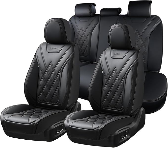 Coverado Car Seat Covers Full Set, Seat Covers for Cars, Front Seat Covers and Back Seat Cover Waterproof Leather Automotive Seat Cover, Universal Car Interior Protectors Cushion for Most Cars by COVERADOAUTO