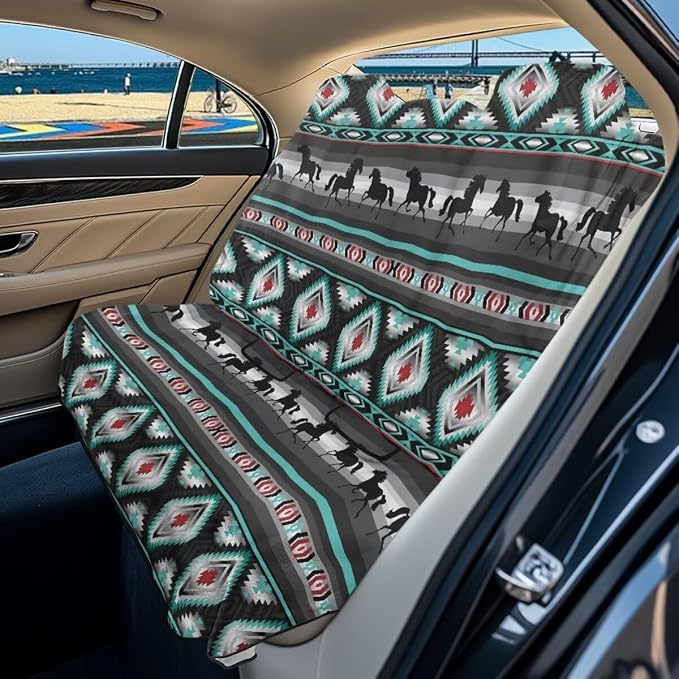 American Western Tribal Aztec Horse Print Waterproof Backseat Cover for Car Trucks Van SUV Jeep, Universal Fit Non-Slip Rear Bench Towel Seat Covers for All Seasons by LACIYISON