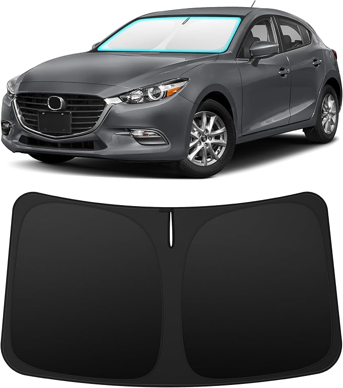 INSAUTO Custom Fit Windshield Sun Shade for Mazda 3 2014-2018 | Foldable Front Window Sunshade Car Accessories, UV & Heat Reflector, Keeps Interior Cool, Includes Storage Bag by INSAUTO