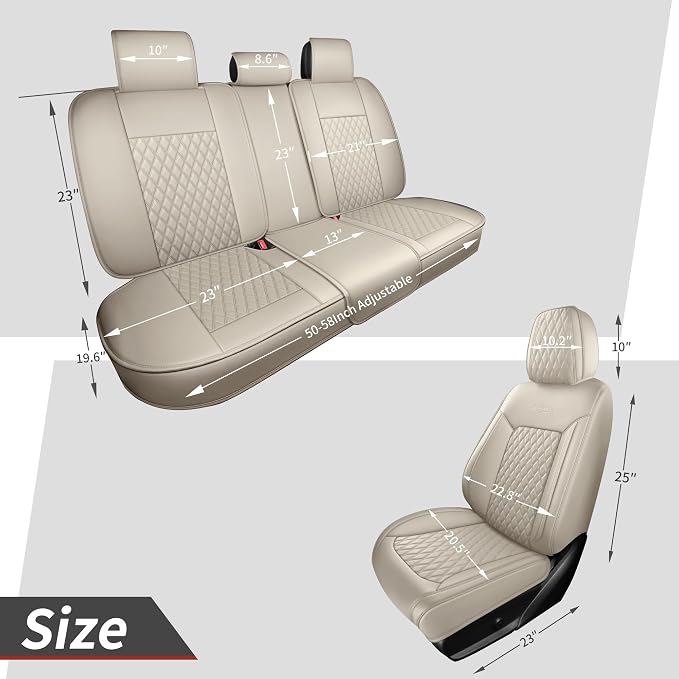 Beige High-Density Nappa Leather Automotive Car Seat Covers Full Set | Univerasal Fit,3D Contoured,Full Coverage,Waterproof,ThickTexture Nappa Leather,for most Suvs Trucks Sedans - Image 5