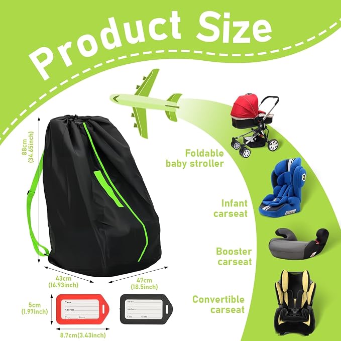 Car Seat Bags For Airplane Travel | Gate Check Bag, Durable Travel Bag with Thickened Shoulder Straps and 2pcs Luggage Tags For Airplane - Image 2