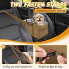 Portable Dog Car Seat for Small Dogs, Puppy Car Seat, Khaki | Booster Seat With Safety Leash & Adjustable Straps Keeps Small Dogs Secure. Removable Washable Cushion. Fits Most Cars. - Image 5