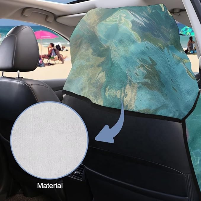 Sea Turtle Print Car Seat Towel Covers Front Seats Hibiscus Plumeria Print Seat Shield for SUV Truck Sedan Quick-Dry Athletic Towels for Car Seats with Storage Bag - Image 4