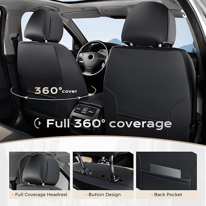 Coverado Car Seat Covers Front Set, Luxury Nappa Leather Seat Covers Universal Fit Waterproof Non-Slip Breathable Automotive Seat Protectors for Cars, SUVs, Trucks - Image 5