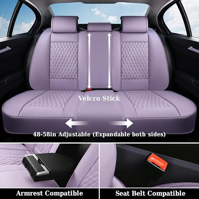 Coverado Seat Covers Full Set, Purple Car Seat Covers, Waterproof Car Seat Cover with Lumbar Support, Leather Car Seat Cushion Protector, Car Seat Covers Universal Fit Most Cars - Image 5