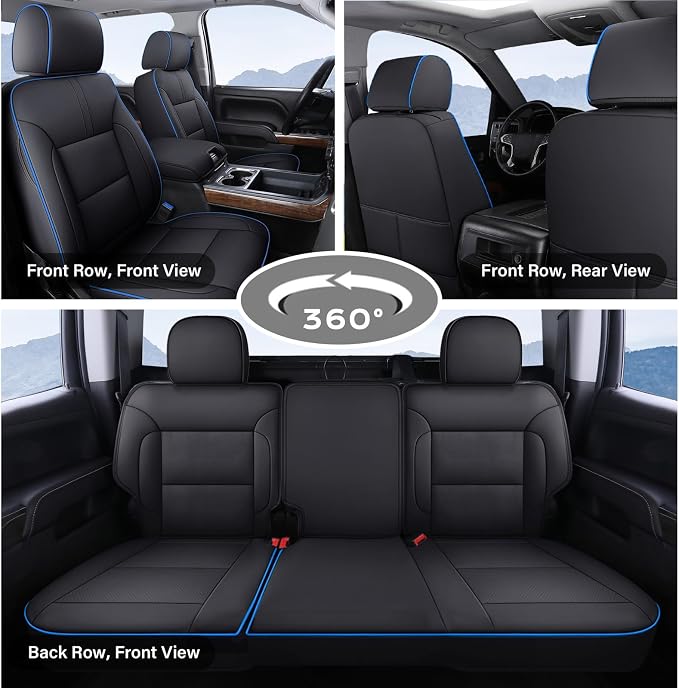 Coverado Silverado Seat Covers Full Set, Faux Leather Car Seat Covers Fit for Chevy Silverado GMC Sierra 2007-2013 & 2019-2026 1500, 2020-2026 2500HD 3500HD Crew Double Extended Cab(Blueline) - Image 2