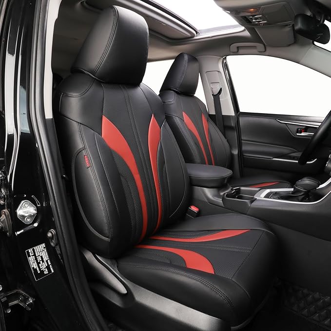 coverdream Full Set Leather Seat Covers for Toyota Corolla 2009-2013 Base,L,LE,XLE Sedan,Airbag Compatible,Waterproof Car Seat Protector,Fit Like A Glove(Black & Red-2) by Coverdream