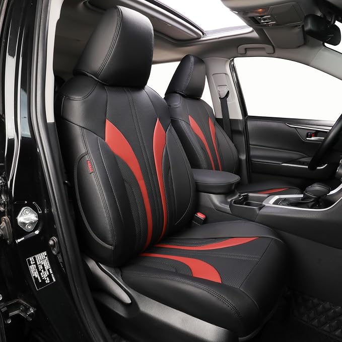 EKR Civic Seat Covers Custom Fit for Honda Civic (Hatchback) 2017 2018 2019 2020 2021 (Rear W/Armrest),Waterproof Leather Car Seat Cover Full Set,Faux Leather(A5808-Black+Burgundy) by EKR